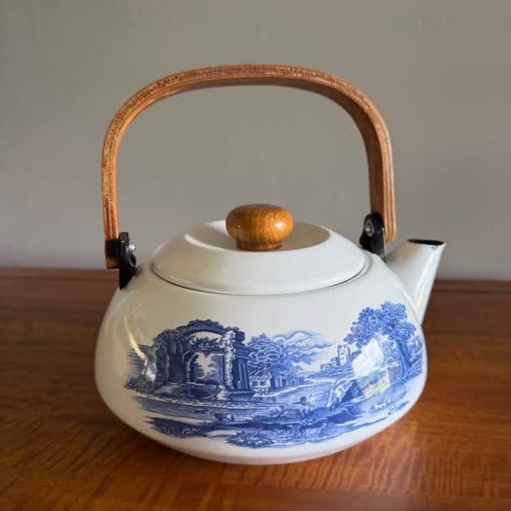 Vintage Staffordshire blue and white  Enamel Tea Kettle